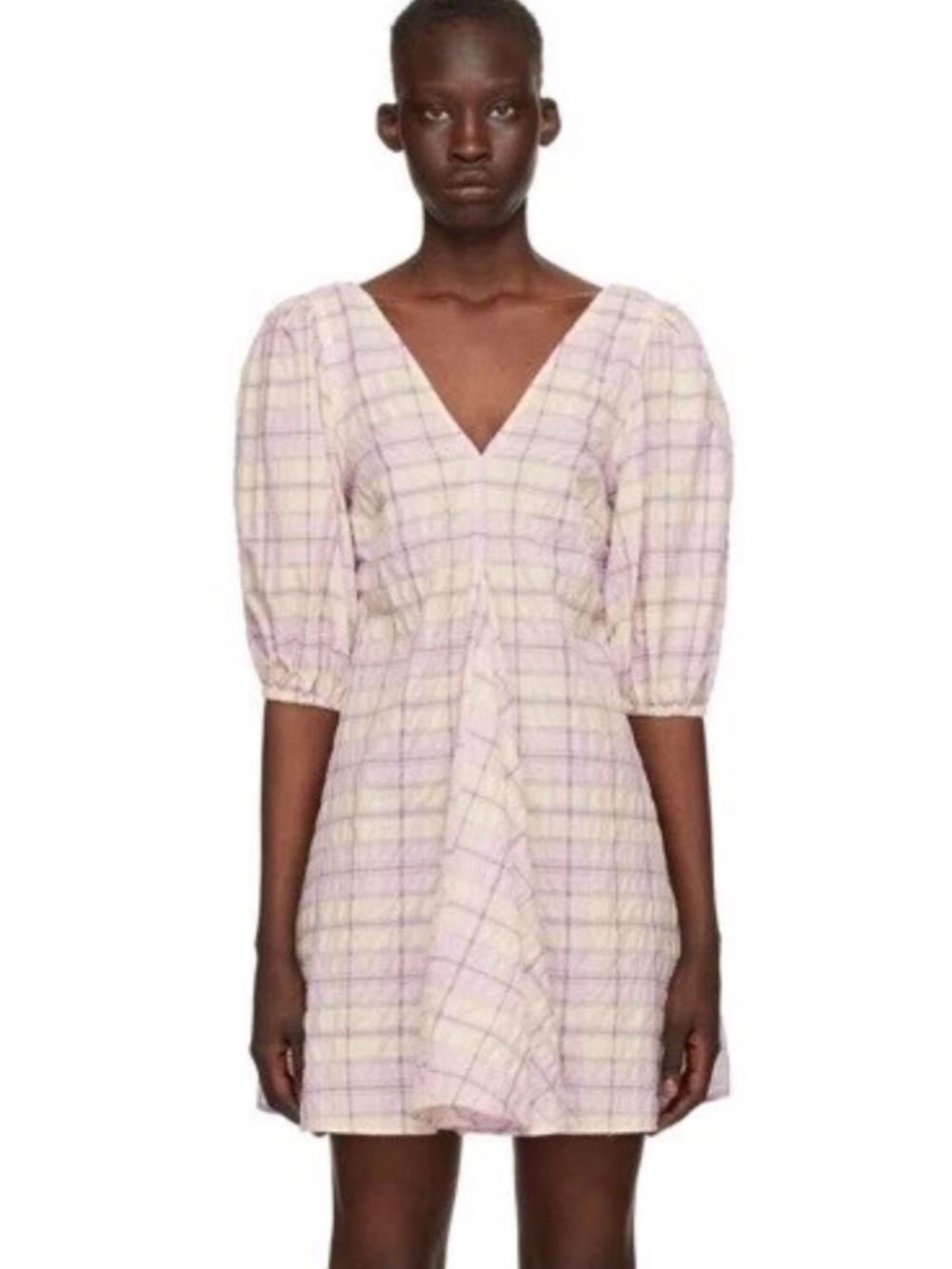 Ganni seersucker lilac billowy sleeve dress small